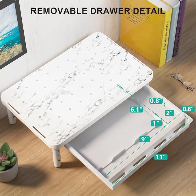 WALI Computer Monitor Stand with Storage, Desk Monitor Riser 3 Height Adjustable, Laptop Riser with Airflow Vents, Desk Organizer for Computer, Laptop, Printer (PTT002-M), 1 Pack, Marble