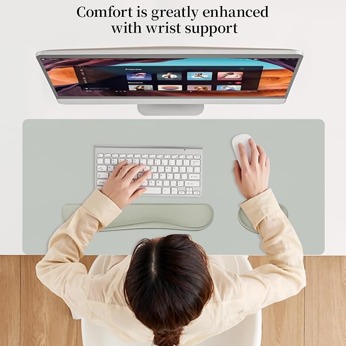 Mouse and Keyboard Pad, 3-in-1 Desk Mat Set, Wrist Rest for Computer Keyboard, Ergonomic Keyboard Wrist Rest Set for Office Home Decor(Light Grey, 31.5" x 15.7")