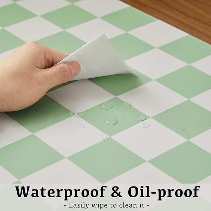 Checkered Desk Mat, 31.5" x 15.7" Large Cute Sage Green Aesthetic Retro Accessories PU Leather Computer Laptop Desk Mat, Mouse Keyboard Pad, Desk Writing Makeup Mat for Vanity/Work/Home Decor