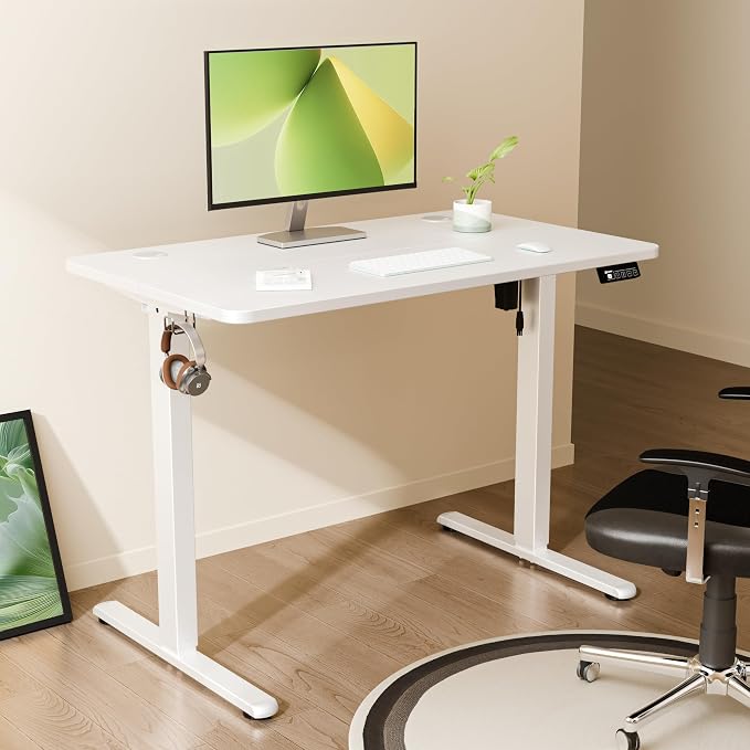 ERGOMAKER 40"x24" Standing Desk, Height Adjustable Sit-Stand Office, White | Electric Adjustable Standing Desk, Sit to Stand Computer Office Desk with Splice Board, Memory Preset, Lifts 28.7''-46.5"