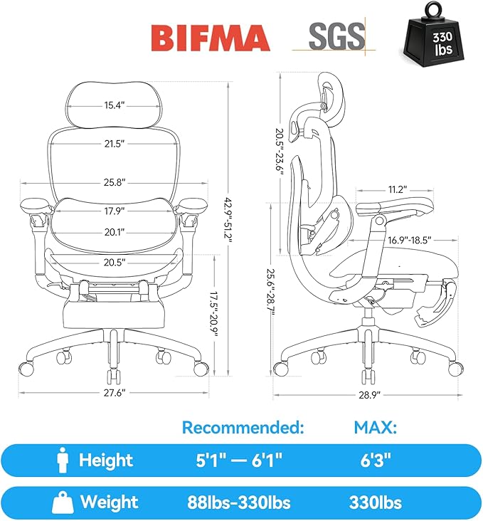 SIHOO Doro C300 Pro V2 Ergonomic Office Chair with Footrest & Full-Body Adaptive Support, 8D Armrests & Breathable Mesh, Comfy High Back Computer Desk Chair for Long Hours, 135° Recline (Grey)