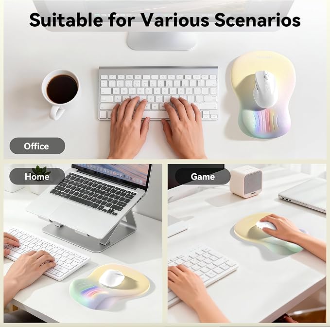 TECKNET Ergonomic Mouse Pad with Wrist Rest, Memory Foam Mousepad with Wrist Support, Smooth Surface, Middle Concave & Non-Slip Base for Laptop/PC, Pain Relief for Home Office Gaming, Yellow
