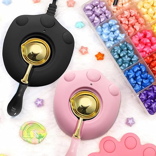 Electric Wax Warmer, Seal Melter Black Electric Wax Seal Kit with Spoon, Tweezer and Stir Stick for Melting Beads and DIY