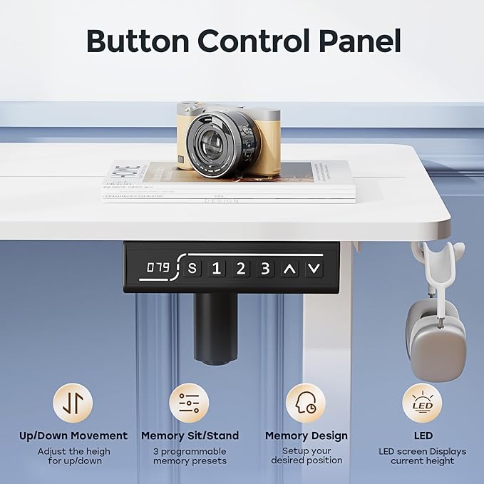 Small Electric Standing Desk, 35" ×20" White Standing Desk, Height Adjustable Compact Sit Stand Workstation with Splice Board, Home Office Desk with 2 Hooks
