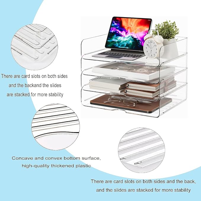 DCA 4 Tier Large Capacity Desk Organizer, Clear Stackable Paper Tray | High-Volume File Storage | Office, Home & School Use | Easy Assemble | Letter & A4 Compatible