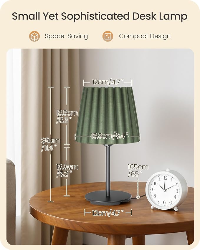 Small Bedside Table Lamp, Dimmable Table Lamp with 3 Adjustable Color Temperatures, Nightstand Lamp with a Dimmable Bulb, E26 Base, for Bedroom, Study, Desk, Green and Black J15TL05