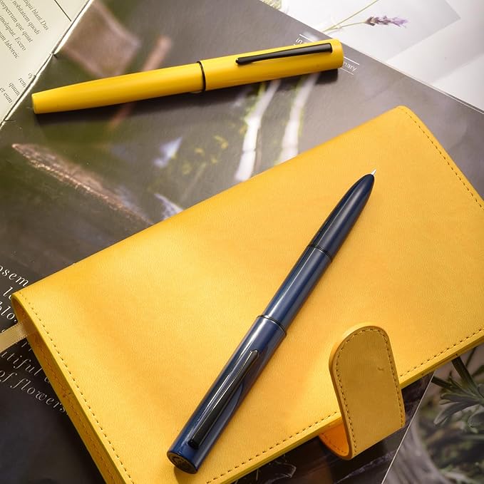 HONG DIAN C1 Fountain Pen Fine Nib, Dark Blue & Classic Retro Design Metal Pen with Ink Converter