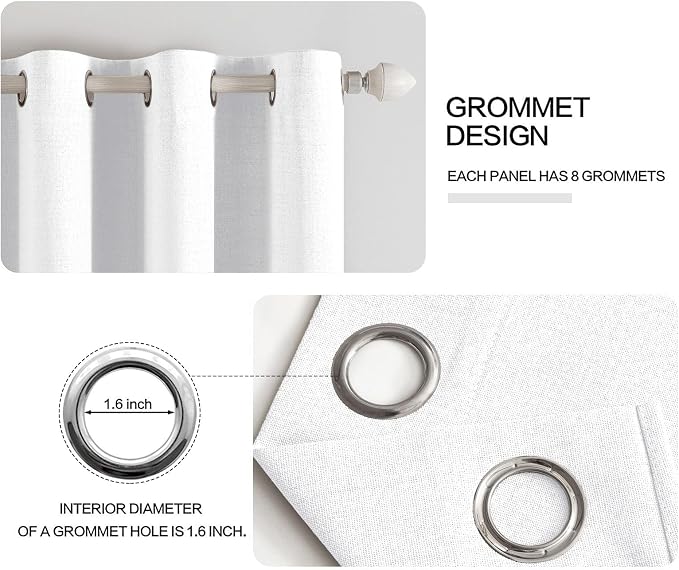 MIULEE 100% Blackout Linen Textured Curtains for Bedroom Solid Thermal Insulated Bright White Grommet Room Darkening Curtains & Drapes Luxury Decor for Living Room 52 x 108 Inch (2 Panels)