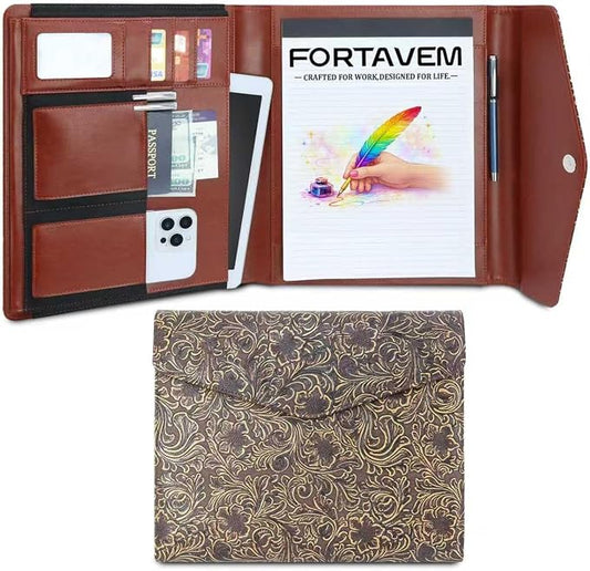 Padfolio Portfolio Organizer Binder, Professional Embossed Faux Leather Interview Resume Folder with Magnetic Closure, Trifold A4 Letter Writing Pad Holder