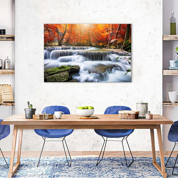 Nature Sunset Landscape Large Wall Art Living Room National Park Forest Picture Wall Decor Waterfall Scene Poster Prints Retro Maple Trees Photography Artwork for Living Room Kitchen Decoration 32x48
