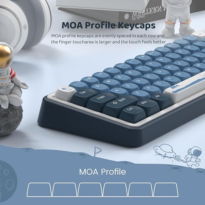 dagaladoo Apollo PBT Keycap Set,Blue/Dark Blue/White Custom Keycaps Cute, Dye Sublimation Keyboard Keycaps,MOA Profile Key caps for 100% 75% 65% 60% TKL US Layout Mechanical Keyboard