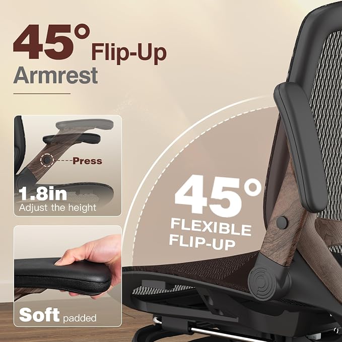 Ergonomic High-Back Office Chair with Footrest – Flip-Up Arms, 3D Headrest, 135° Recline, and Wide Mesh Seat with Lumbar Support. Rolling Swivel Task Chair for Gaming or Work, Sturdy, 300 LBS.