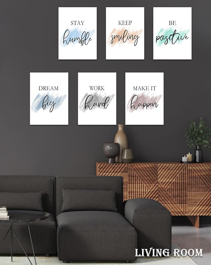 Drsoum Motivational Wall Decor Inspirational Office Wall Art Quotes 12” x16” Framed Wall Art for Living Room Encouraging Canvas Posters for Office Bedroom Sayings - Set of 6 PCS Framed