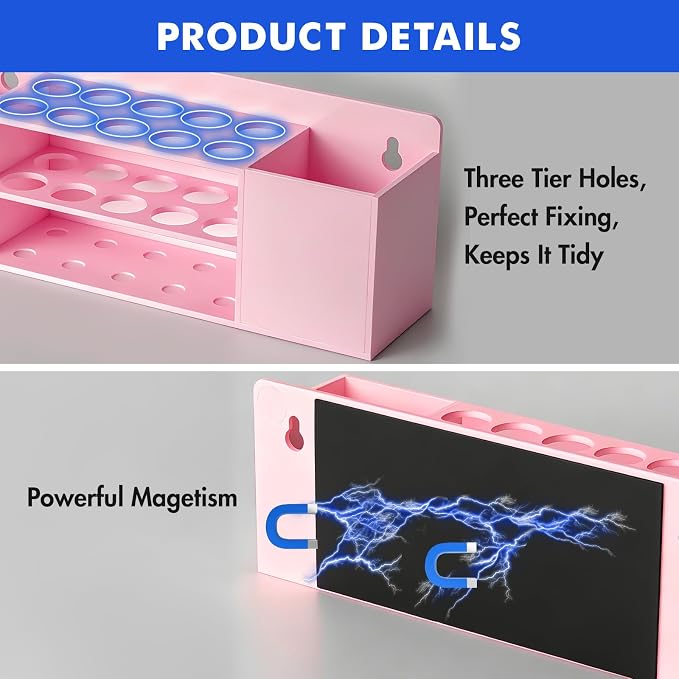 Magnetic Dry Erase Marker Holder for Whiteboard, Wall Mount Pen Holder for Refrigerator, Clear Pencil Holder for Fridge, Strong Magnet Locker Organizer for Classroom(Pink)