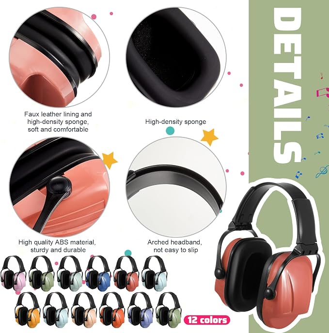 Amylove 12 Pcs Kids Ear Protection Noise Cancelling Headphones Ear Muffs Bulk 27db Adult Noise Reduction Hearing Earmuff(Universal Fit (kids & Adults),Elegant Style)