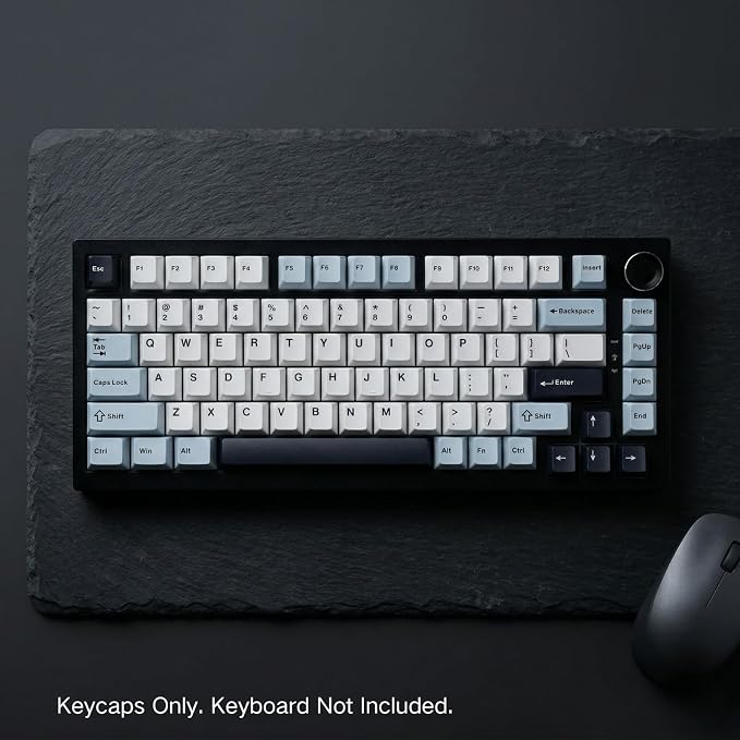 126 Keys PBT Double Shot Keycaps, White Navy Blue Minimalist Keycap Set, Cherry Profile Custom Keycaps for Mechanical Keyboard 60% 65% 75% 100% Cherry MX Switches