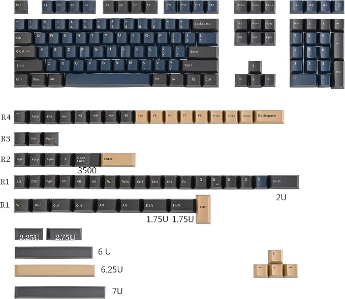 Guffercty kred XDA Profile Minimalist White Keycaps 75 Percent Dye-sub PBT Keyboard Caps with ISO Keys for MAC 60% 65% 75% 96% Mechanical Keyboard (Minimalist-A Japanese) (Blue Samurai)