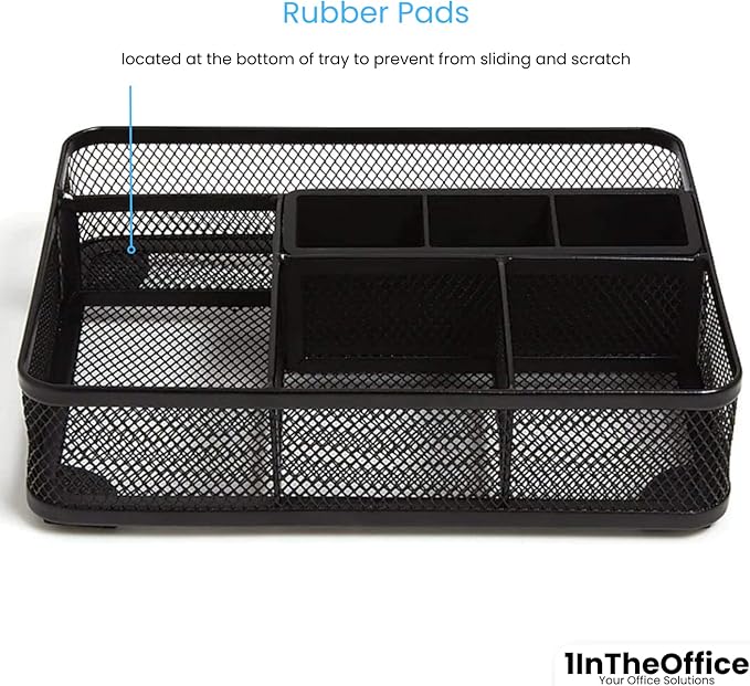 1InTheOffice Mesh Collection Desk Drawer Organizer Tray, Black, 7 Compartment
