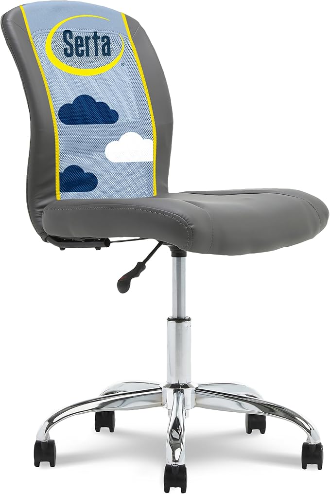 Serta Armless Small Home Desk Chair with Wheels, Ergonomic Mesh Back Chair | Leather & Foam Cushion Seat, Adjustable Height, Small Vanity Chair for Bedroom & Small Spaces, Home Office Desk Chair, Gray