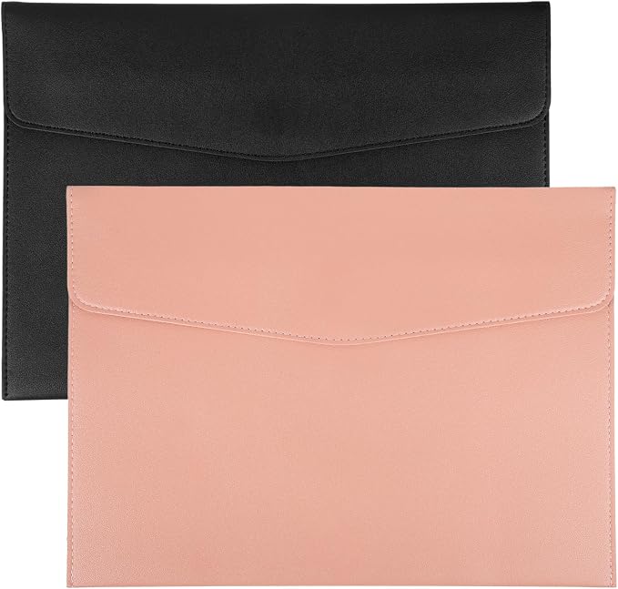 PATIKIL 2Pcs PU Leather A4 File Folder, Document Holder Envelope Waterproof Napa Texture Filing Organizer Portfolio Folder Case with Magnetic Snap Closure for Home Office, Black, Pink