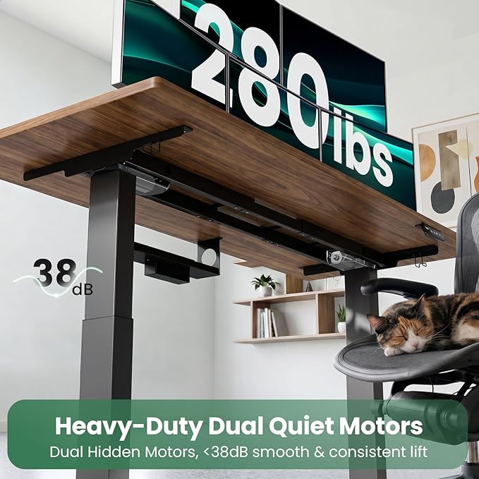 SIAGO Dual Motor Standing Desk Frame for Tops up to 75" - Black Frame Only | 280 lbs Capacity Adjustable Workstation Legs with 3 Memory Presets, Power Strip and Cable Management Tray
