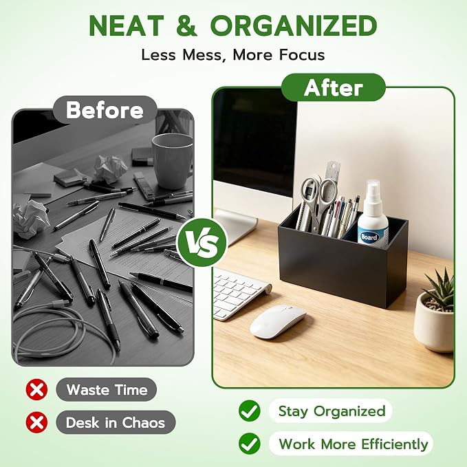 MR.MATE Magnetic Pen Holder, Magnetic Dry Erase Marker Holder for Whiteboard, Non-Slip Pencil Cup Holders for Fridge, Magnet Locker Organizer for Office Classroom Desk Accessories (Black)