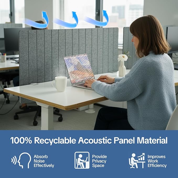 48" Desktop Privacy Screen - Sound Absorbing Felt Panel, Clamp-On Foldable Office Divider for Desk, Dark Grey