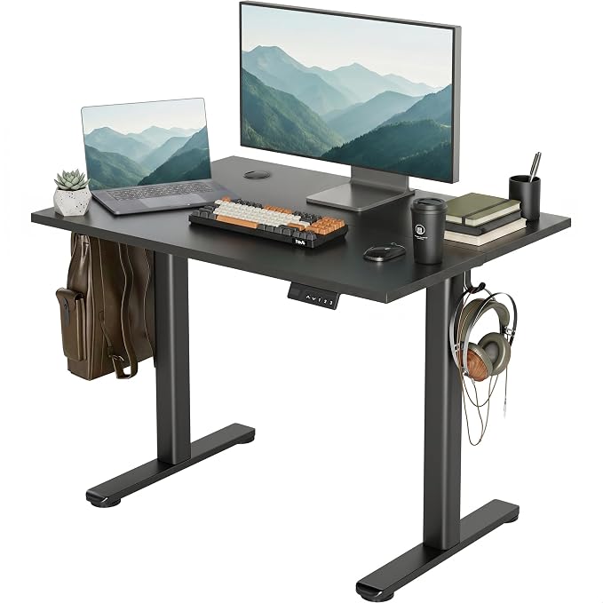 Claiks Electric Standing Desk, Adjustable Height Stand up Desk, 40x24 Inches Sit Stand Home Office Desk with Splice Board, Black Frame/Deep Black Top