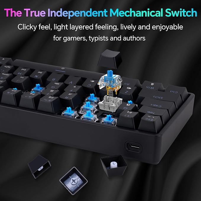 CHONCHOW Mechanical 60% Gaming RGB Keyboard 61 Keys Wired USB DIY Customize Backlight Macro keypad Ultra-Compact Blue Switches Compatible with Windows Mac Linux Laptop PC Computer(Black)