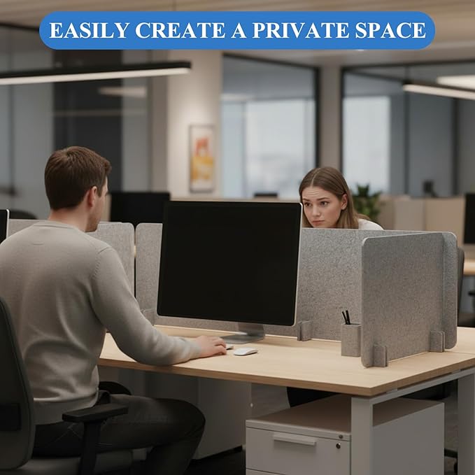 2 Pcs Acoustic Desk Divider Desk Partition, 24" x 18" Freestanding Desk Privacy Panel Lightweight Soundproof Partition with Support Feet for Office Home Use (Silver Gray)