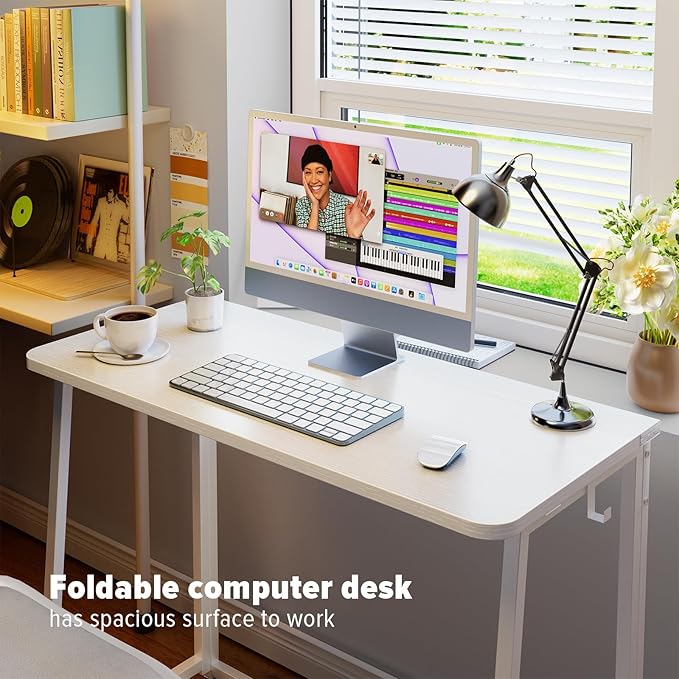 WOHOMO Folding Desk, Small Writing Desk 39.4", Space-Saving Foldable Laptop Table Writing Workstation for Home Office, Easy Assembly, White