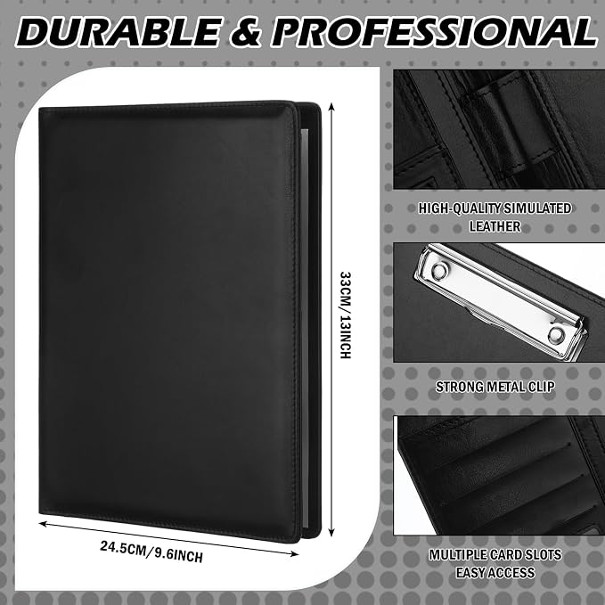 Fuyoooo 2 Pcs Bulk Professional Padfolio with Clipboard Leather Portfolio Folder Binder Legal Pad Holder for A4 Letter Size Notepad Resume Ideal Organizer for Business Office Conference (Black)