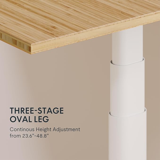 FLEXISPOT E6 Pro Oval Leg Dual Motor 3 Stages Bamboo Electric Standing Desk 55x28 Inch Whole-Piece Board Height Adjustable Electric Sit Stand Up Desk (White Frame + Bamboo Curved Desktop)
