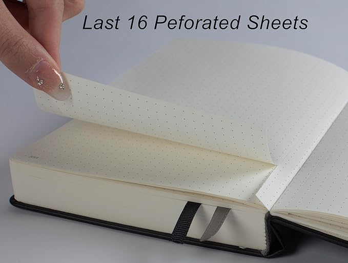 Thick Bullet Notebook with 366 Numbered Pages, A5 Dotted Journal for Writing with 100GSM Dot Grid Paper, Hardcover Leather Notebooks for Women Men School Note Taking Work Diary, 5.7"x8.3",Yellow