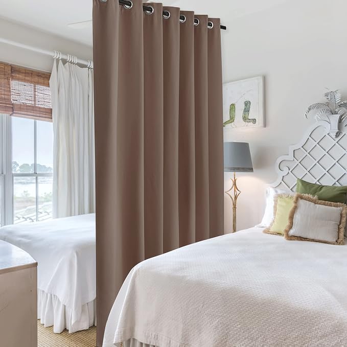 RYB HOME Privacy Curtain for Sliding Glass Door, Light Block Noise Reduce Insulated Curtain Screen for Living Room Locker Room Basement Bedroom Closet, 100 inch Wide x 108 inch Long, Cappuccino