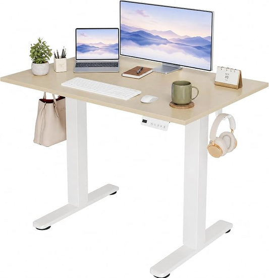 Claiks Electric Standing Desk, 40x24 Inch, Nature | Adjustable height for sit-stand, 156lbs capacity, scratch-resistant surface, 3 memory presets, cable management & hook.