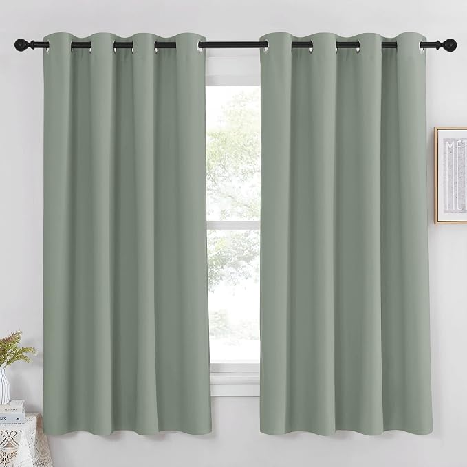 NICETOWN Blackout Sage Green Curtain & Drape for Bedroom - Grommet Top Thermal Insulated Room Darkening Energy Saving Privacy Drapes for Living Room, 1 Piece, W52 x L63