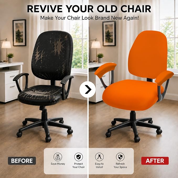 Super Stretchable Separate Office Chair Seat Covers - Universal Spandex Computer Chair Slipcover Washable Rotating Backrest Coverings & Cushion Protectors & Armrest Covers for Dogs, Cats, Pets