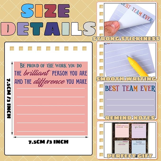 Yinder 24 Pcs Inspirational Sticky Notes Thank You Gift Motivational Sticky Note Pad Employee Appreciation Gift Bulk for Staff Coworker Teacher Nurse Office Groups 3 x 3'' (Team,Elegant)