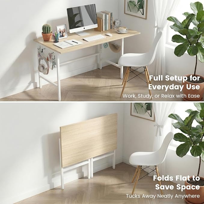 Hadulcet Folding Desk 40" Foldable Desk with Removable Pegboards | Easy Assembly Home Office Desk for Small Spaces, Study, and Apartment Living, Oak