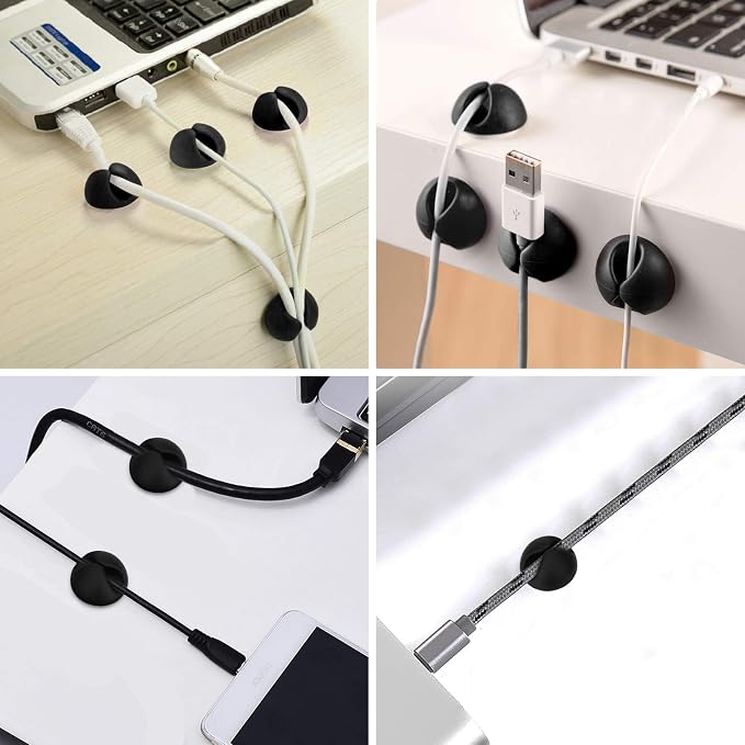 8 Pack Adhesive Cable Clips Cord Organizer for Desk, Black | Self-Adhesive, Cord Organizer Management for Desk, Suitable for Computer, Charging, Electrical and Mouse Wires, Easy to Use