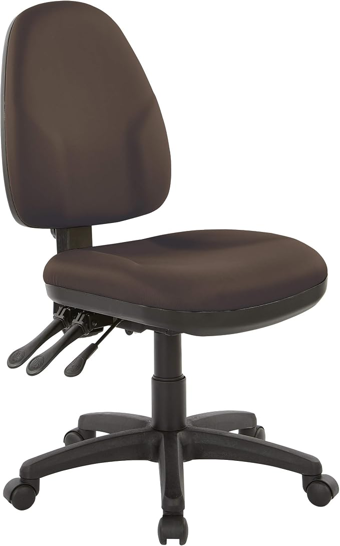 Office Star Ergonomic Dual Function Office Task Chair with Adjustable Padded Back and Built-in Lumbar Support, Armless, Dillon Java Fabric