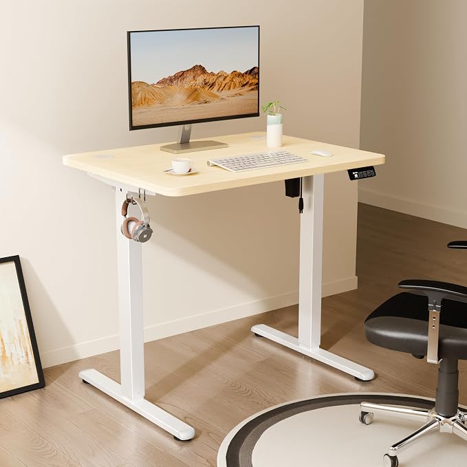 Small Standing Desk, 32"x24" Height Adjustable Sit-Stand, Home Office, Oak | Electric Adjustable Standing Desk, Sit to Stand Computer Office Desk with Splice Board, Memory Preset, Lifts 28.7''-46.5"