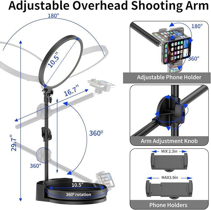 Selfie Light Kit for Desk and Laptop,55W Dimmable Full Screen Ring Light,with Rotating Storage Box,Pen Holder Stand,Phone Holder and Controller (White, 10.5)