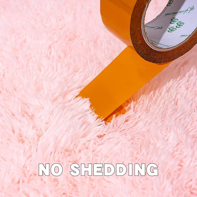 Pink Area Rug for Bedroom, 4x6 Rugs for Living Room Nursery Kids Room Dorm Home Decor Aesthetic, Fluffy Shaggy Rug with 4 Anti-Slip Carpet Tapes