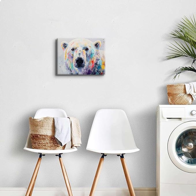 Watercolor Bear Wall Art Nursery Wall Decor Abstract Nature Cute Bear Canvas Picture for Kids Toddler Bedroom Painting Minimalist Safari Animal Poster Prints Artwork Home Playroom Decorations 12x16”