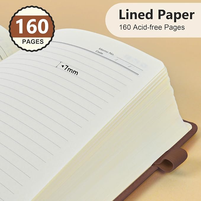 PERCUN Lined Journal Notebook for Men & Women, 160 Pages Leather Journals for Writing, A5 Hardcover Notebooks for Note Taking, Work, School, Business, Travel,Daily Diary 5.9" x 8.5" (Brown)
