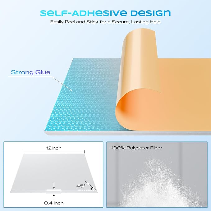 22 Pack Self-Adhesive Sound Proof Foam Panels for Walls 12"x12"x0.4" Fabric | High-Density Acoustic Panels, Noise Reducing Soundproof Wall Panels for Home Studio, Office, Easy-Install White