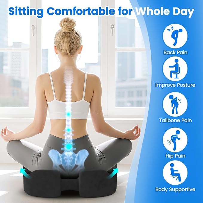 Seat Cushion, Non-Slip Memory Foam Chair Cushion for Taibone, Grey/X-Large | Chair Pillow with Handles for Car Office Chair, Tailbone/Sciatica Easing& Post-Surgery Recovery Chair Cushion