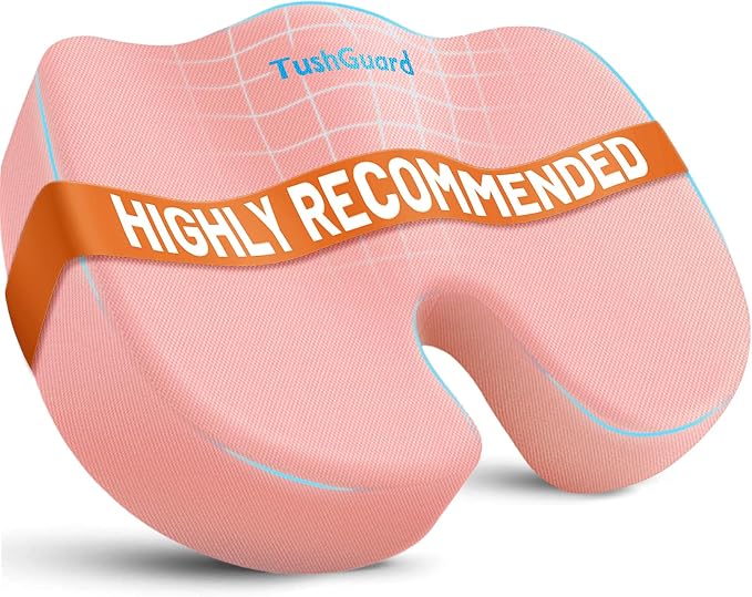 TushGuard Memory Foam Seat Cushion for Office Chair, Car Seat, Pink, XL | Office Chair Cushion for Car, Airplane - Chair Pad for Long Sitting Sciatica, Hip, Coccyx,Tailbone Pain Relief, Butt Pillow
